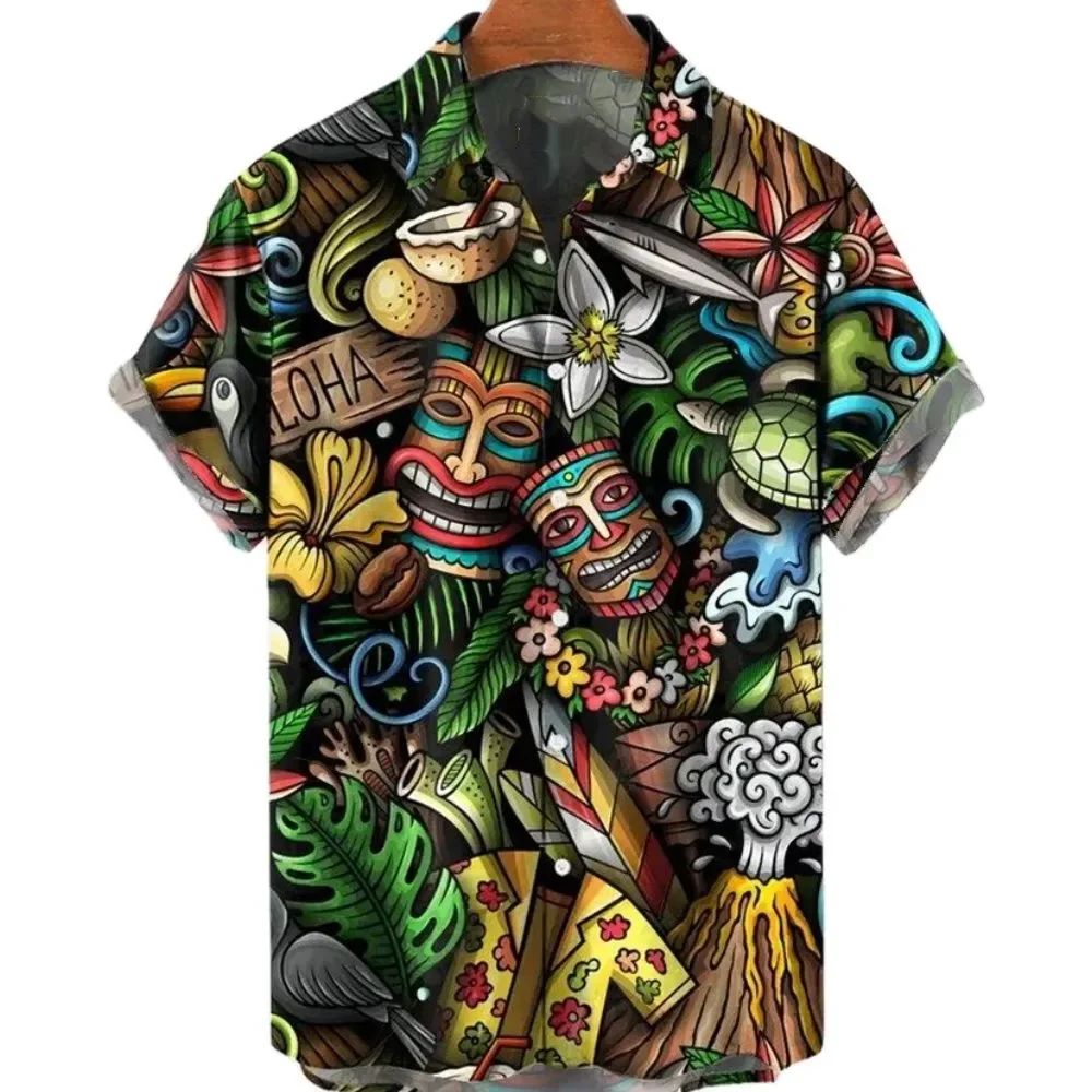 Streetwear Brand Label - 2023 メンズ ストリートウェア ビーチ シャツ 半袖