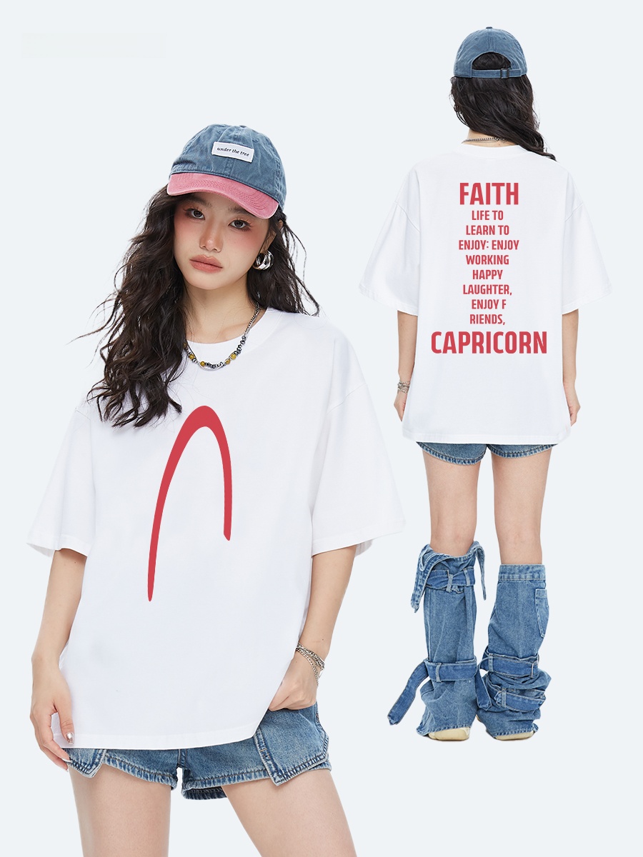 Streetwear Brand Of The Year - Capricorn アメリカンストリートウェアコットン半袖 Tシャツ女性の夏の新しいスタイルトレンディブランド半袖トップカジュアルルーズフィット