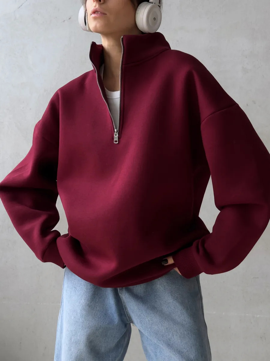 Streetwear Brand Of The Year - アメリカンレトロハーフジッパーアルファベットパッチ長袖パーカー女性のアウトドア着用ファッショントレンディなブランドトップ婦人服