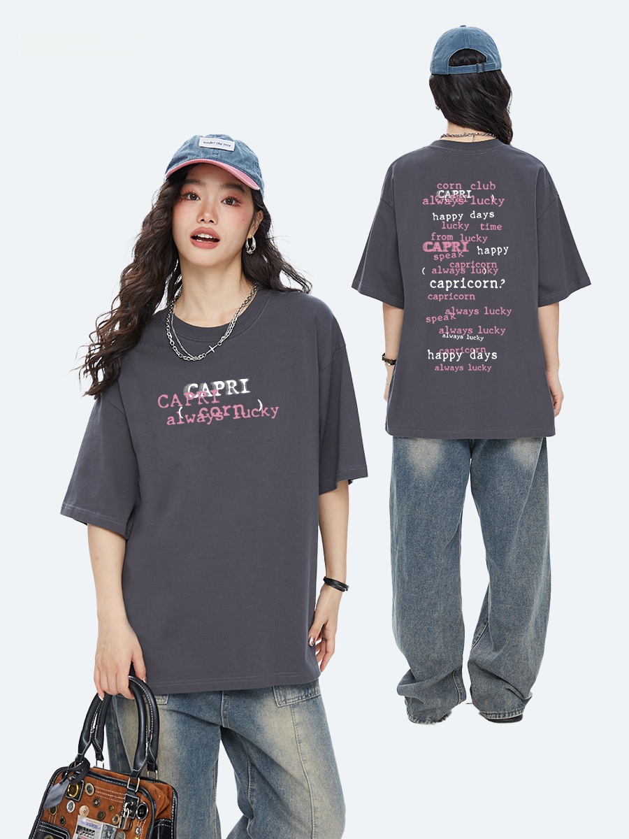 Streetwear Brand Of The Year - Capricorn レトロストリートウェアピュアコットン半袖レディース Tシャツ夏の新スタイルトレンディブランドカップルインナーウェア半袖トップ
