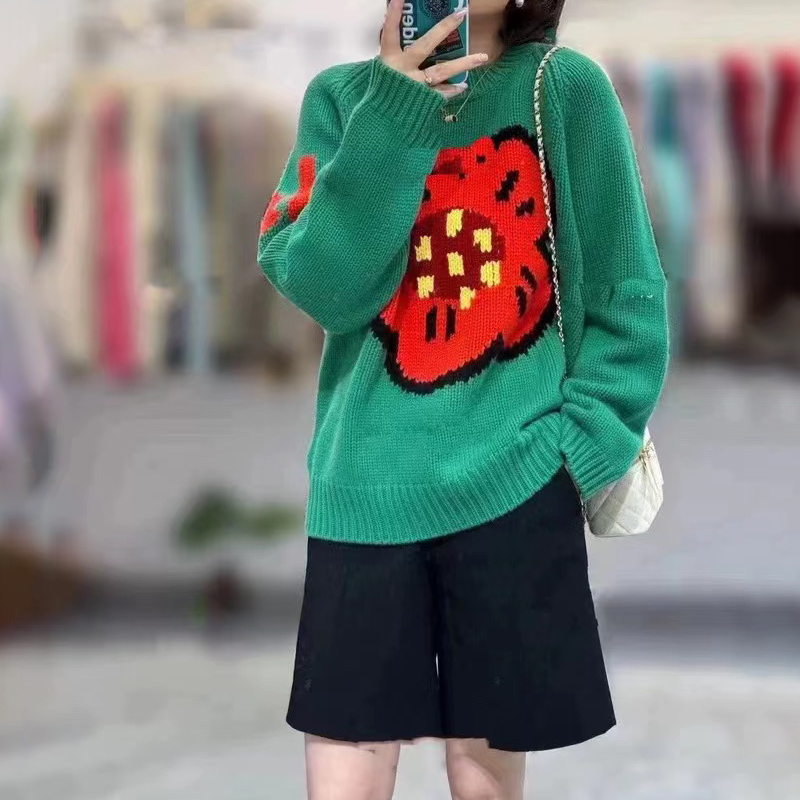 Streetwear Brand Of The Year - 女性用ルーズカシミヤセーター,長袖セーター,エクストラシックセーター,フラワーデザイン感覚,クルーネック,100% 純粋,国際ブランド,新品