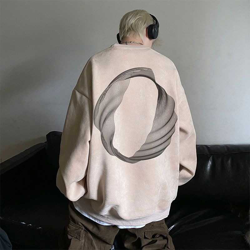 Streetwear Brand Cheap - フリース裏地付き暖かいアメリカンスタイルの冬用スウェットシャツ男性用アプリコットストリートウェア安い高品質ノーブランドルーズS男性プルオーバー
