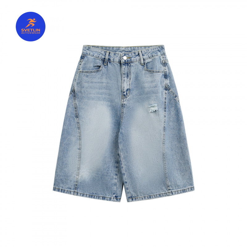 Streetwear Brand Denim - MAQVOB高級品質EU USサイズジーンズショーツストリートウェアブランドウォッシュドリップドデニムルーズショーツメンズレディース向け