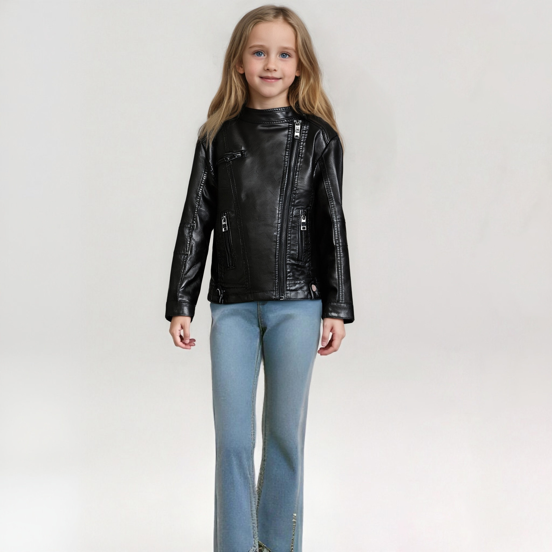 Streetwear Brand Of The Year - 2-12Y 新年女の子ブラックロックオートバイ Pu レザージャケット子供防水防風コート子供ストリート写真撮影着用