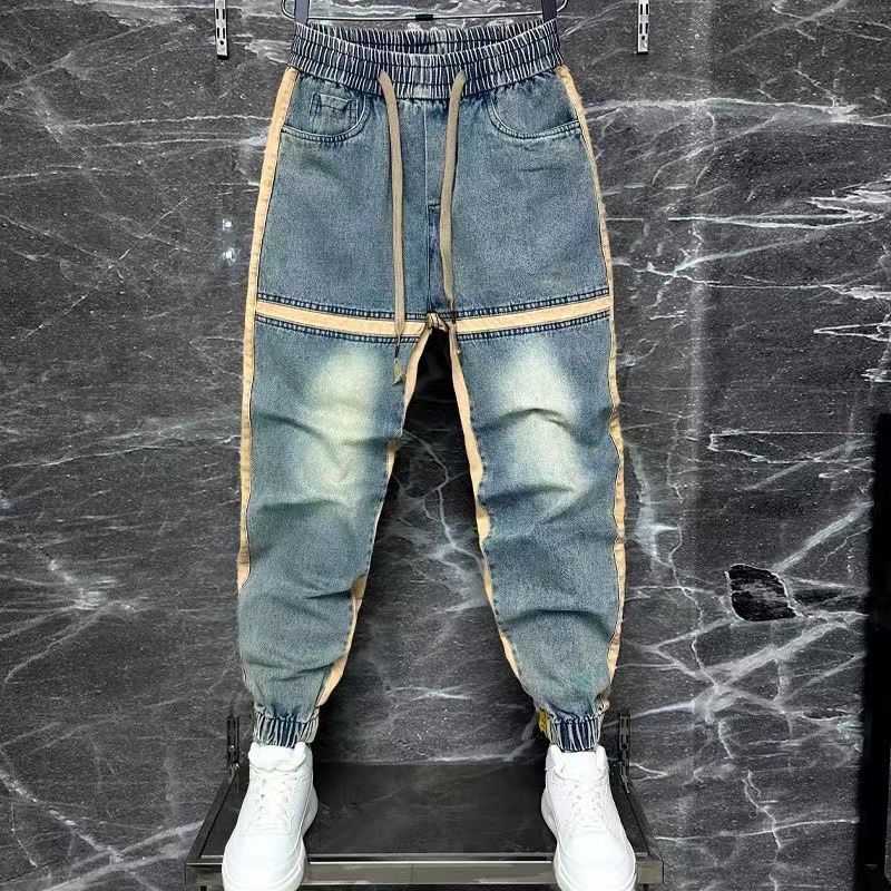 メンズブルーデニムハーレムパンツ,スプライスカットジーンズ, - Streetwear Brand Denim のレビューと価格