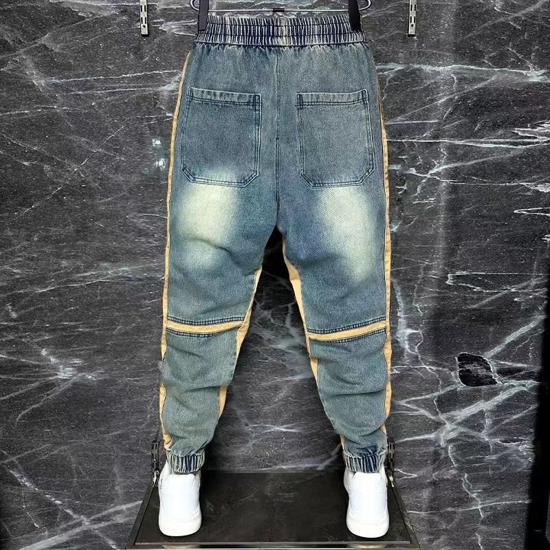 メンズブルーデニムハーレムパンツ,スプライスカットジーンズ, - Streetwear Brand Denim のレビューと価格