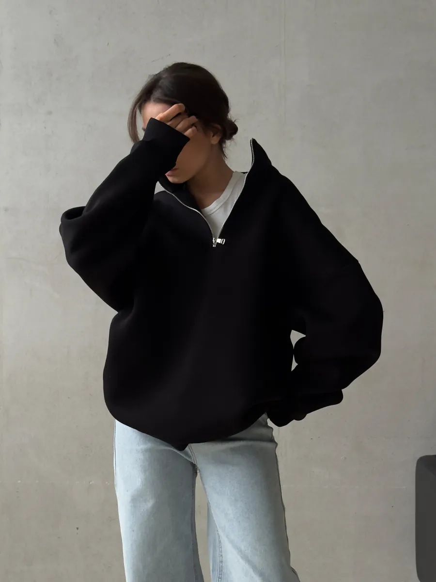 アメリカンレトロハーフジッパーアルファベットパッチ長袖パーカ - Streetwear Brand Of The Year のレビューと価格