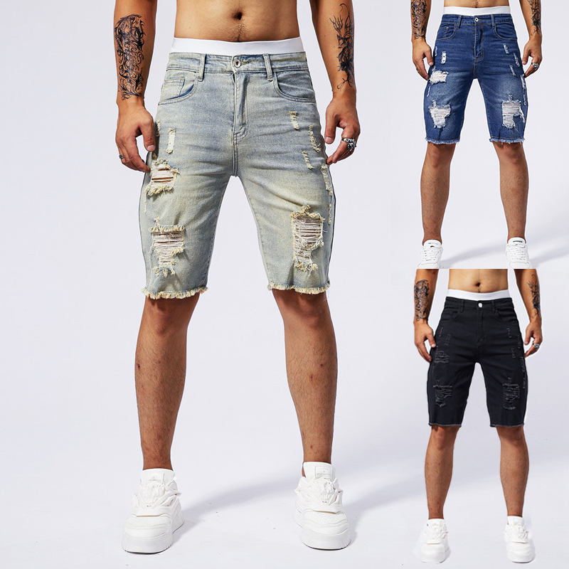 2025 夏の新メンズリッピングデニムショーツファッションヴ - Streetwear Brand Denim のレビューと価格
