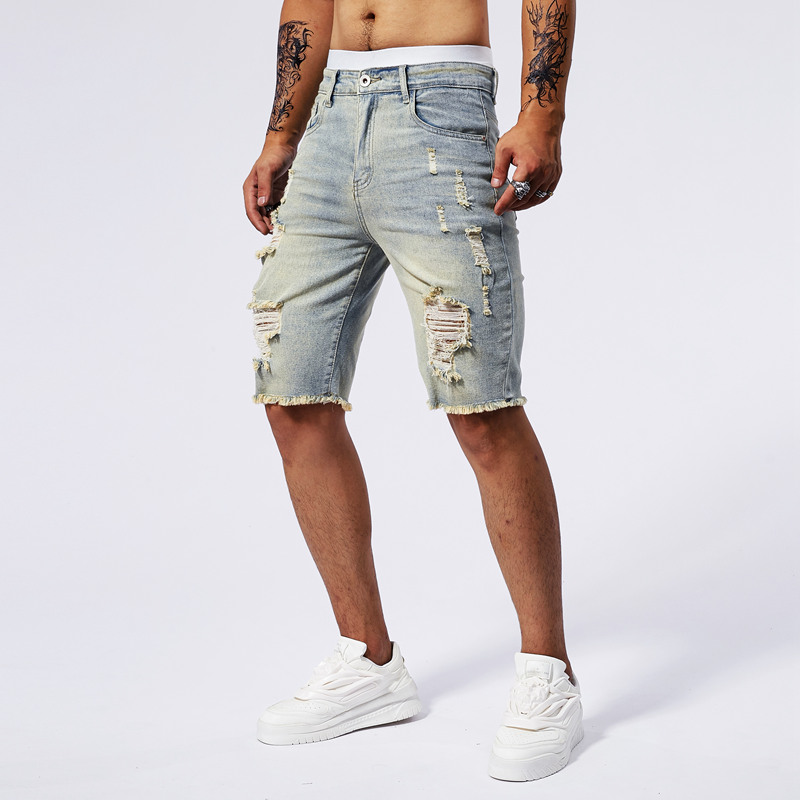2025 夏の新メンズリッピングデニムショーツファッションヴ - Streetwear Brand Denim のレビューと価格