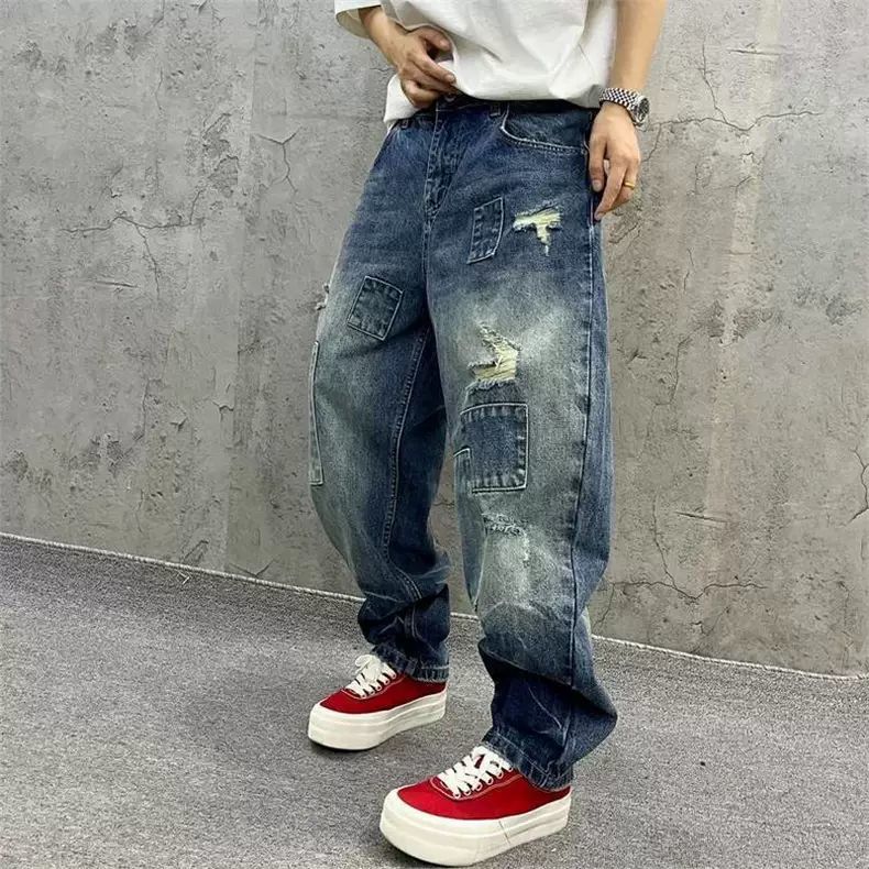 ブランドスプライシングジーンズ 秋ファッション ルーズストレ - Streetwear Brand Denim のレビューと価格
