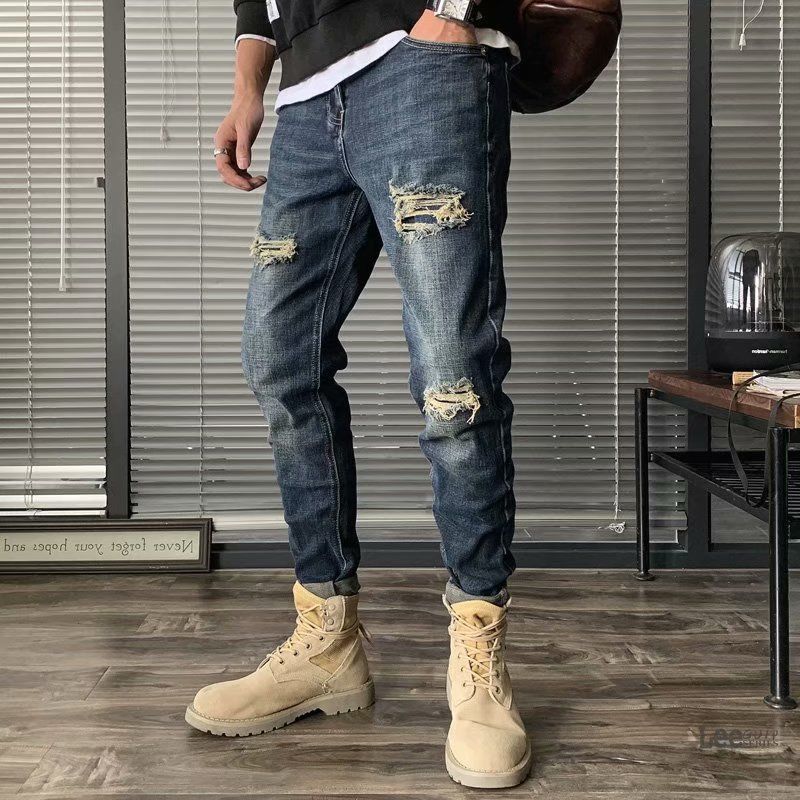 リップドジーンズメンズ秋の新韓国リップドストリートウェアカジ - Streetwear Brand Denim のレビューと価格