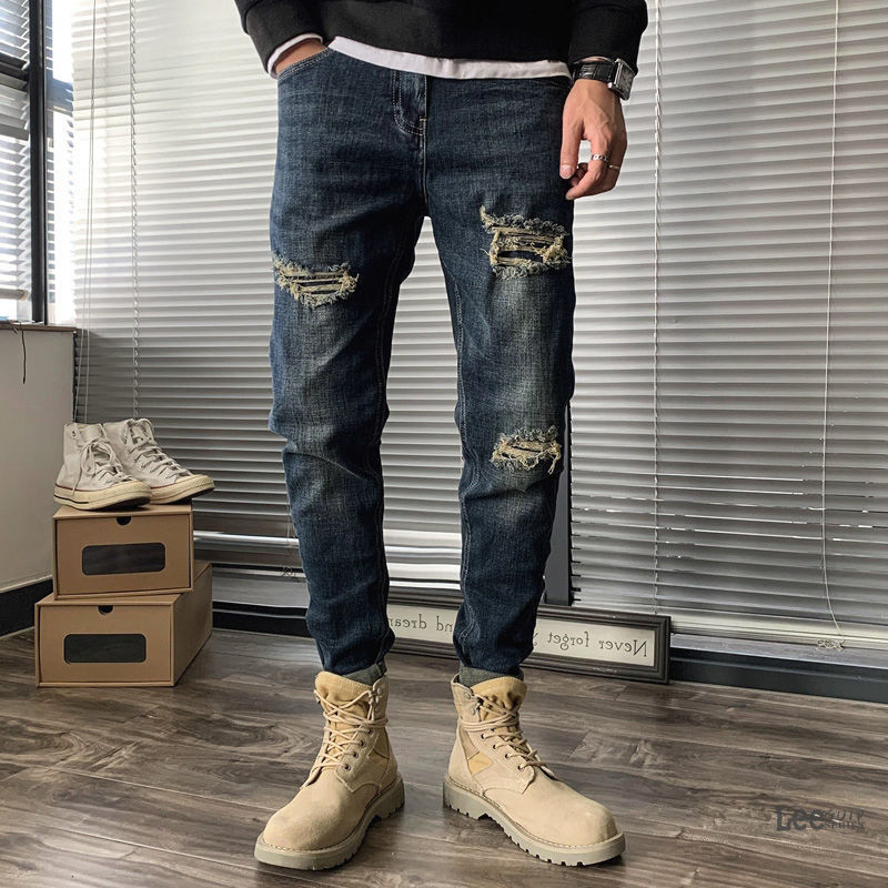 リップドジーンズメンズ秋の新韓国リップドストリートウェアカジ - Streetwear Brand Denim のレビューと価格
