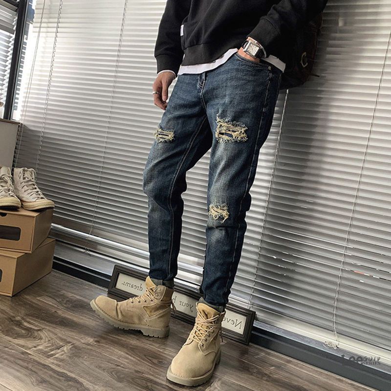 リップドジーンズメンズ秋の新韓国リップドストリートウェアカジ - Streetwear Brand Denim のレビューと価格
