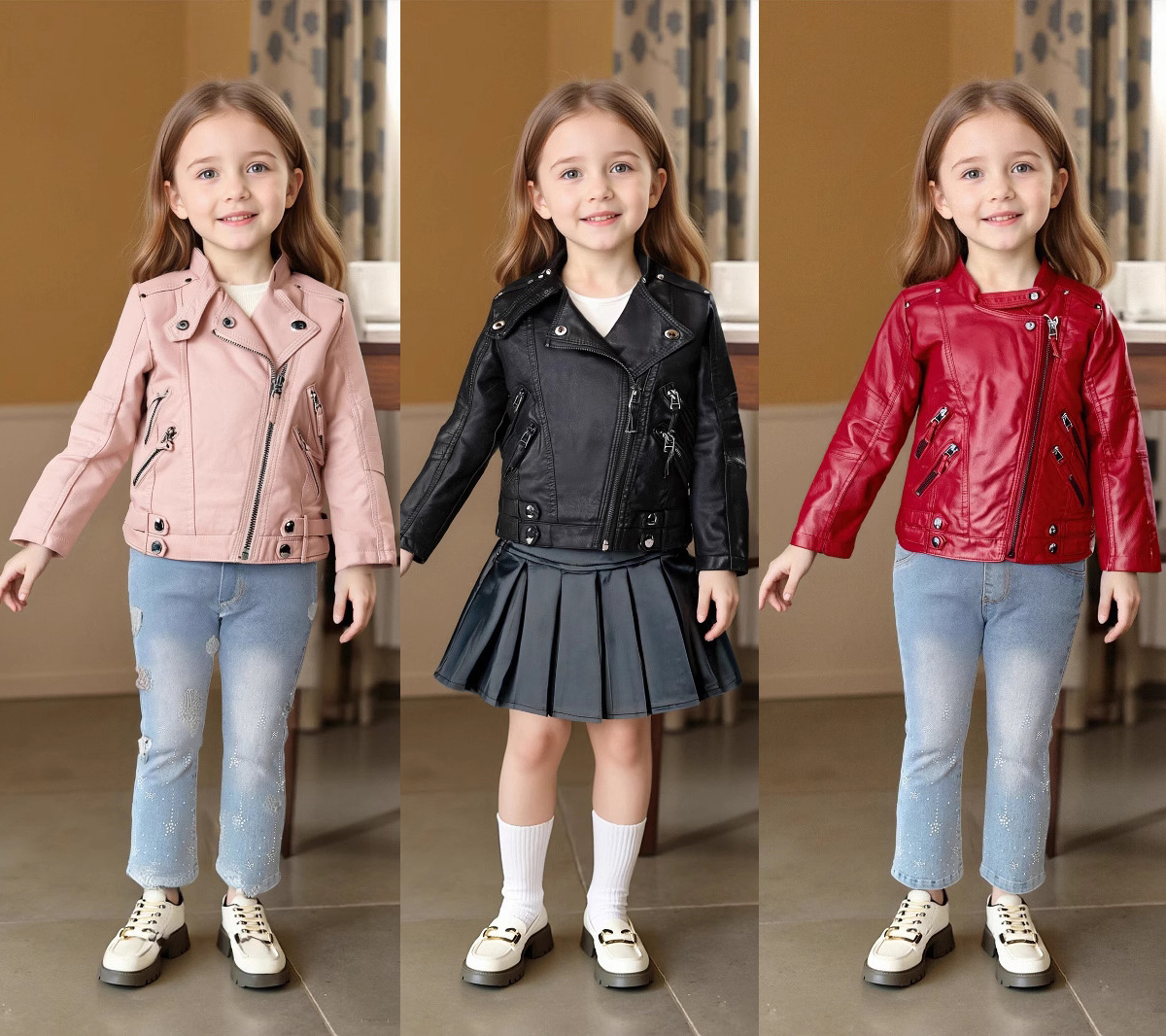 2-12Y 女の子クリスマスピンクレッドオートバイ Pu レ - Streetwear Brand Red のレビューと価格
