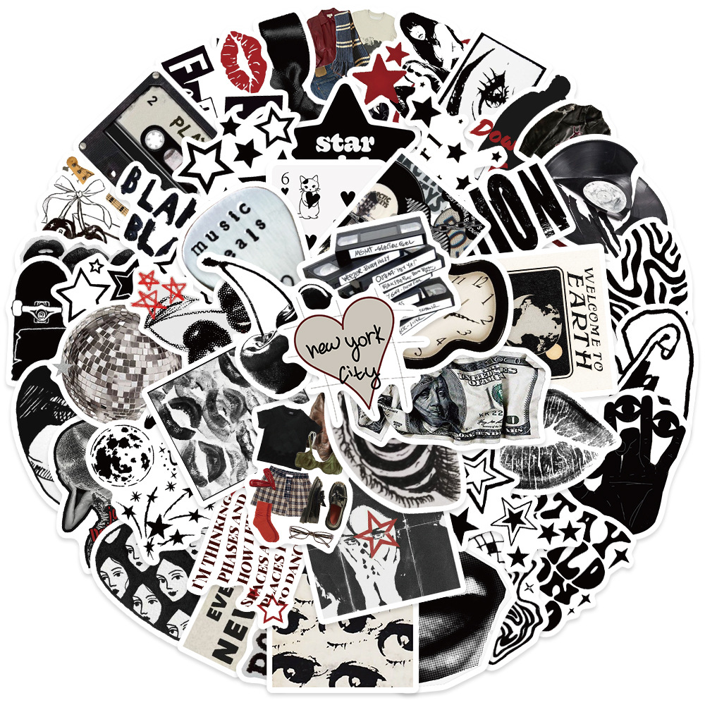 10/50 個 90 年代 00 年代レトロ黒と白 Y2K  - Streetwear Brand Stickers のレビューと価格