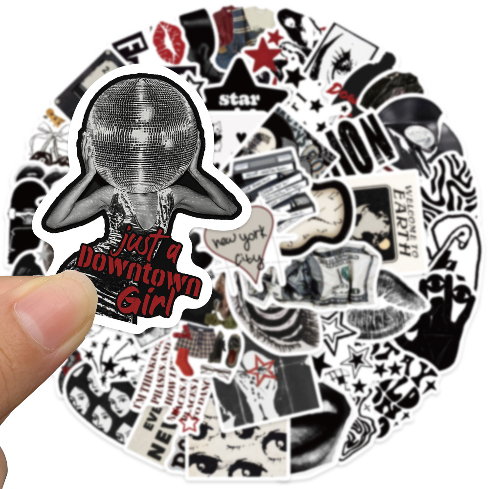 10/50 個 90 年代 00 年代レトロ黒と白 Y2K  - Streetwear Brand Stickers のレビューと価格