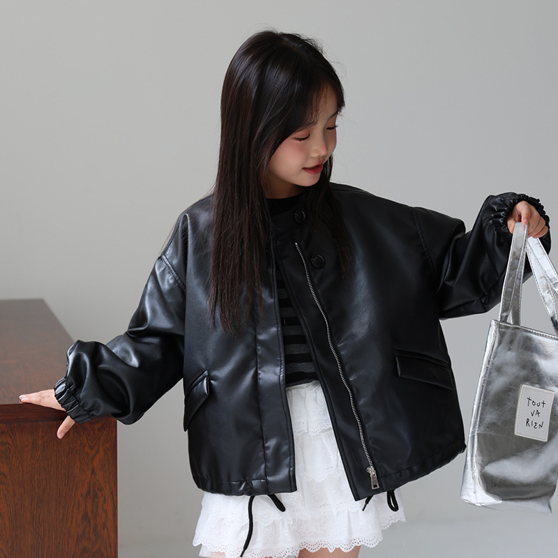 2-12Y 女の子甘い黒ピンクロックオートバイ Pu レザー - Streetwear Brands Logo のレビューと価格